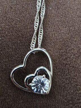 Heart within a Heart Crystal Pendant Necklace - NWOT